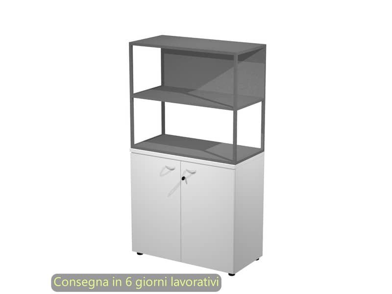 Armadio basso bianco ante bianche con libreria metallica antracite – ripiani antracite 90x46xH.165 cm Artexport Blade