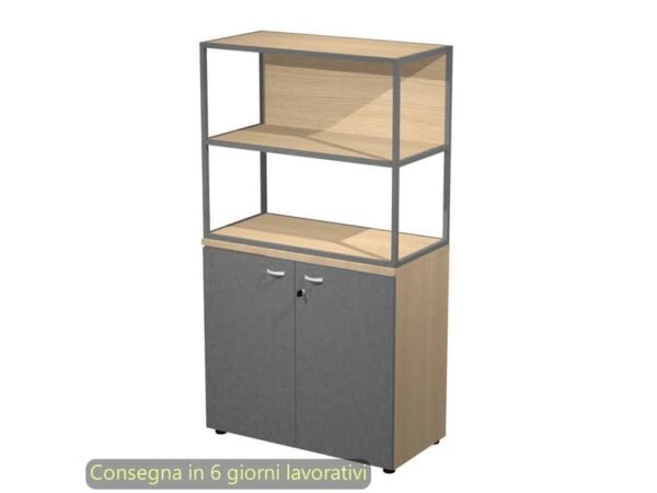 Armadio basso rovere ante antracite con libreria metallica antracite - ripiani rovere 90x46xH.165 cm Artexport Blade