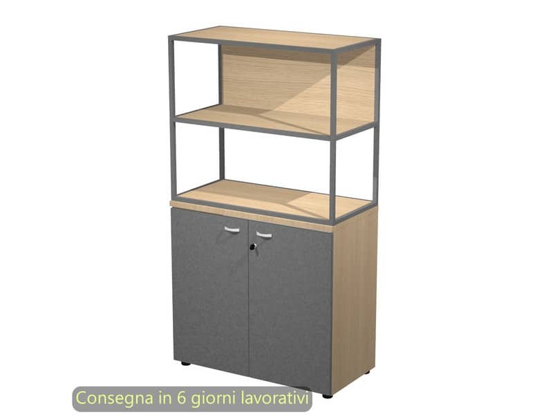 Armadio basso rovere ante antracite con libreria metallica antracite – ripiani rovere 90x46xH.165 cm Artexport Blade