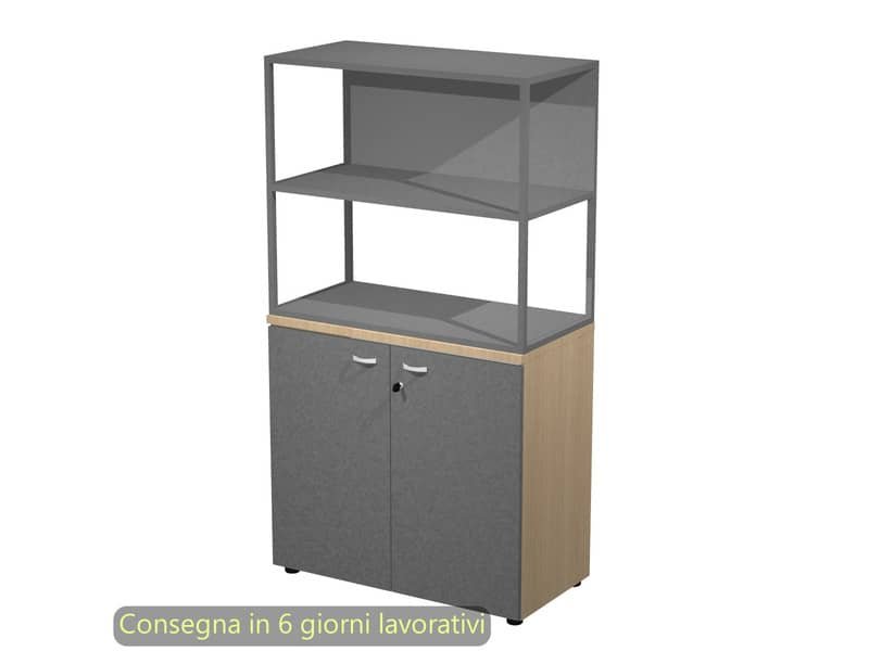 Armadio basso rovere ante antracite con libreria metallica antracite – ripiani antracite 90x46xH.165 cm Artexport Blade