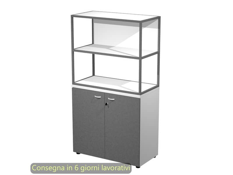 Armadio basso bianco ante antracite con libreria metallica antracite – ripiani bianchi 90x46xH.165 cm Artexport Blade