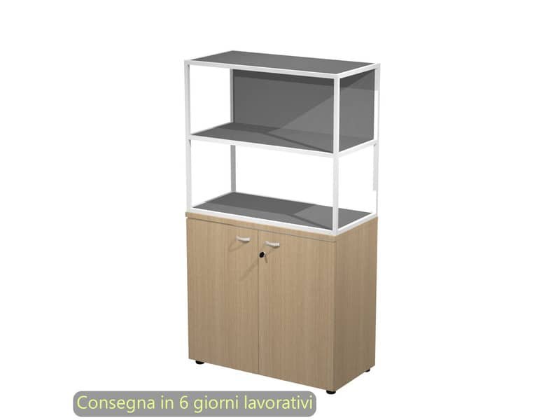 Armadio basso rovere ante rovere con libreria metallica bianca – ripiani antracite 90x46xH.165 cm Artexport Blade