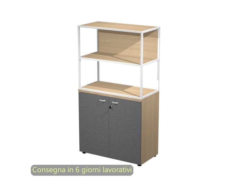 Armadio basso rovere ante antracite con libreria metallica bianca – ripiani rovere 90x46xH.165 cm Artexport Blade
