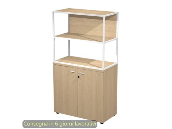 Armadio basso rovere ante rovere con libreria metallica bianca - ripiani rovere 90x46xH.165 cm Artexport Blade