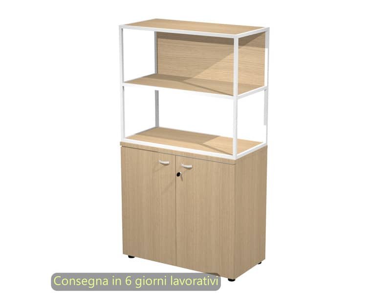 Armadio basso rovere ante rovere con libreria metallica bianca – ripiani rovere 90x46xH.165 cm Artexport Blade