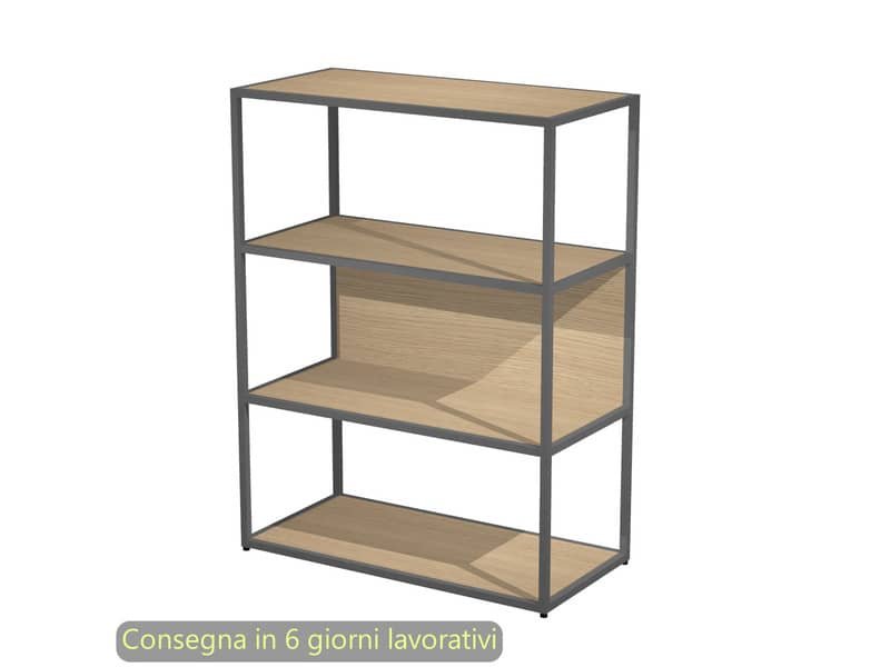 Libreria a giorno media 90x44xH.119 cm struttura metallo antracite Artexport Blade ripiani rovere – 280-AF+RP5-C