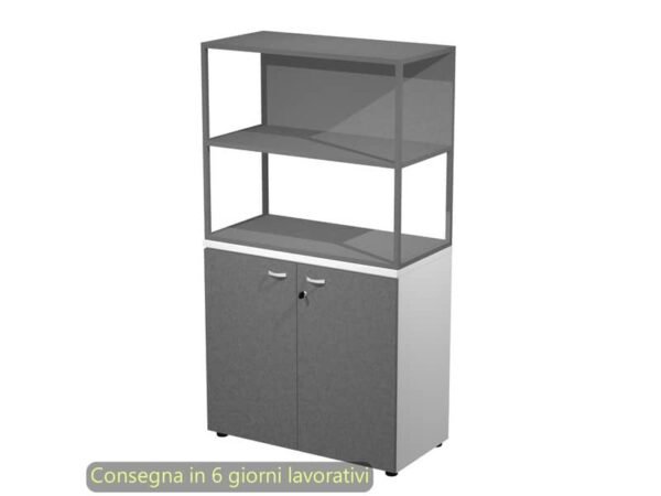 Armadio basso bianco ante antracite con libreria metallica antracite - ripiani antracite 90x46xH.165 cm Artexport Blade