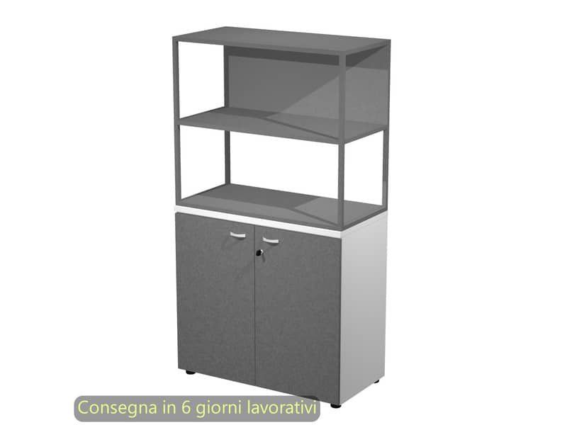 Armadio basso bianco ante antracite con libreria metallica antracite – ripiani antracite 90x46xH.165 cm Artexport Blade
