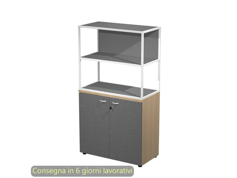 Armadio basso rovere ante antracite con libreria metallica bianca – ripiani antracite 90x46xH.165 cm Artexport Blade