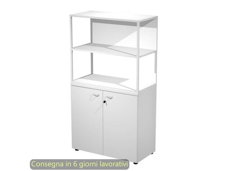 Armadio basso bianco ante bianche con libreria metallica bianca – ripiani bianchi 90x46xH.165 cm Artexport Blade