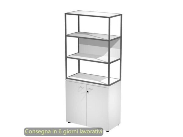 Armadio bianco ante bianche con libreria media metallica antracite - ripiani bianchi 90x46xH.204 cm Artexport Blade