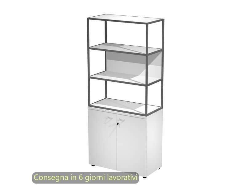 Armadio bianco ante bianche con libreria media metallica antracite – ripiani bianchi 90x46xH.204 cm Artexport Blade