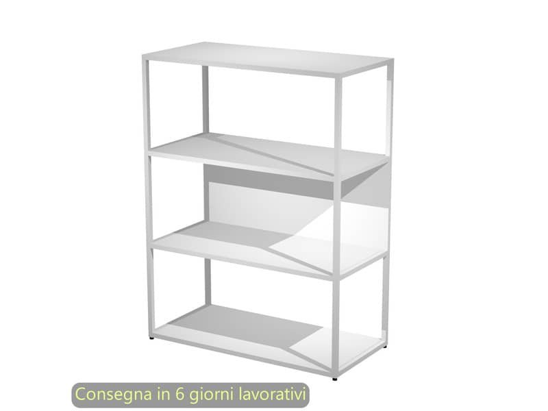 Libreria a giorno media 90x44xH.119 cm struttura metallo bianca Artexport Blade ripiani bianchi – 280-AN+RP5-3