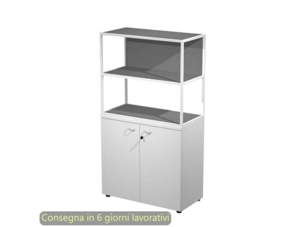 Armadio basso bianco ante bianche con libreria metallica bianca - ripiani antracite 90x46xH.165 cm Artexport Blade