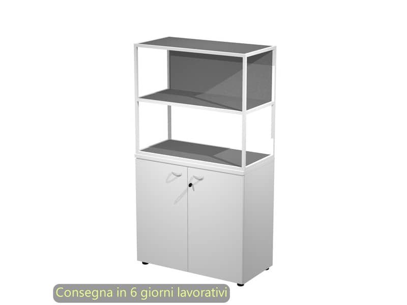 Armadio basso bianco ante bianche con libreria metallica bianca – ripiani antracite 90x46xH.165 cm Artexport Blade