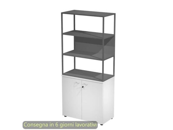 Armadio bianco ante bianche con libreria media metallica antracite - ripiani antracite 90x46xH.204 cm Artexport Blade