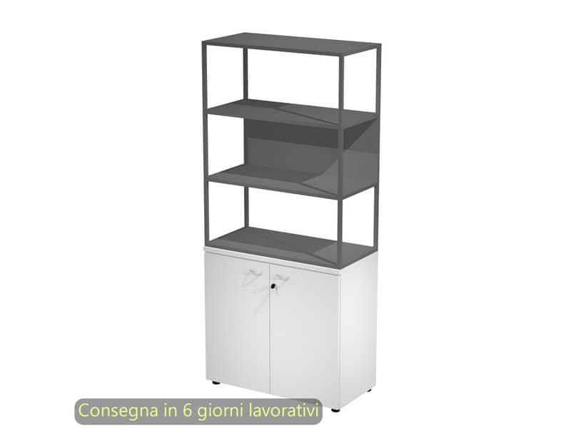 Armadio bianco ante bianche con libreria media metallica antracite – ripiani antracite 90x46xH.204 cm Artexport Blade