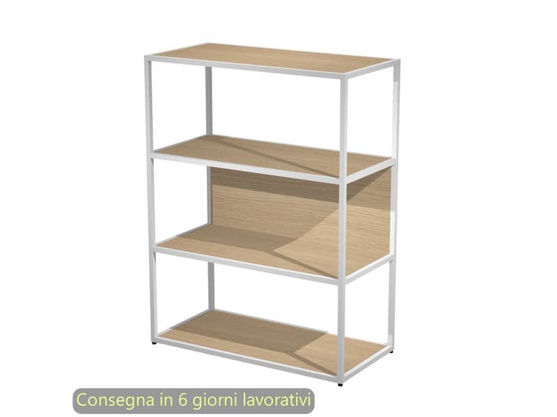 Libreria a giorno media 90x44xH.119 cm struttura metallo bianca Artexport Blade ripiani rovere – 280-AN+RP5-C