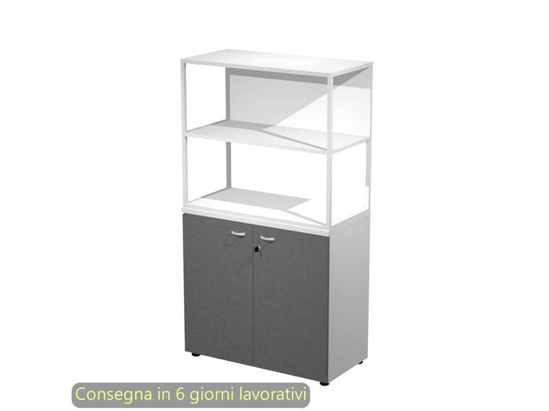 Armadio basso bianco ante antracite con libreria metallica bianca – ripiani bianchi 90x46xH.165 cm Artexport Blade