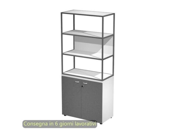 Armadio bianco ante antrac. con libreria media metallica antracite - ripiani bianchi 90x46xH.204 cm Artexport Blade