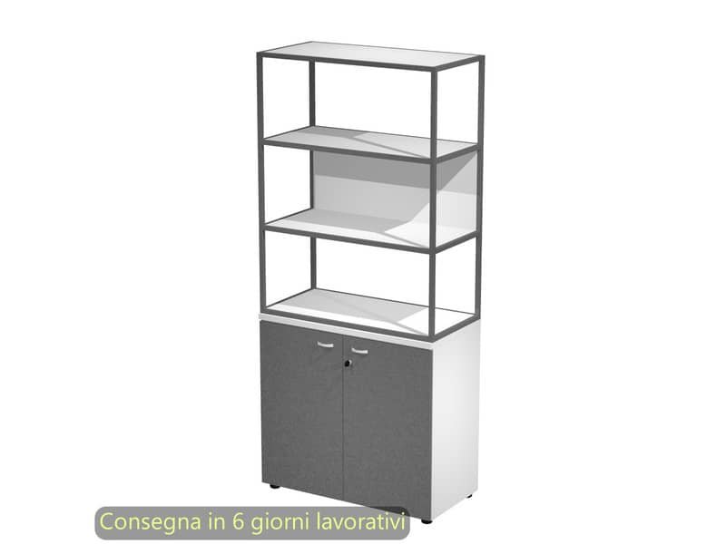 Armadio bianco ante antrac. con libreria media metallica antracite – ripiani bianchi 90x46xH.204 cm Artexport Blade
