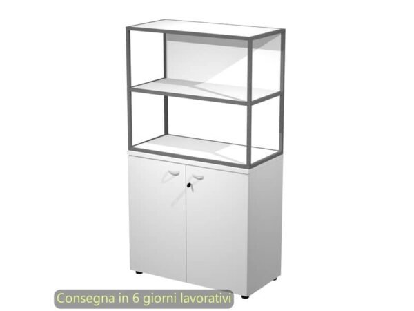 Armadio basso bianco ante bianche con libreria metallica antracite - ripiani bianchi 90x46xH.165 cm Artexport Blade