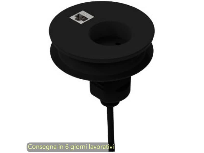 Slot passaspina diametro 80 mm, presa shuko + slot con presa di rete RJ45 Bridge Artexport nero – 3-DEAA0002-EB