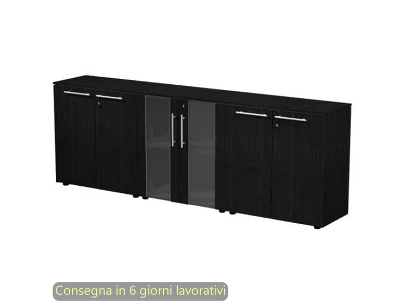 Composizione tre armadi bassi 2 ante vetro 242,8x43xH.81,4 cm Flora Artexport nero venato frassino – 930T-67×2-68/8