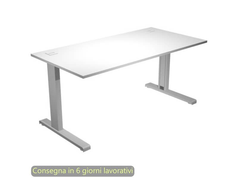 Scrivania piano bianco 180x80xH.73 cm gamba ad L in metallo grigio alluminio linea Flex Artexport – URB/T-180/3