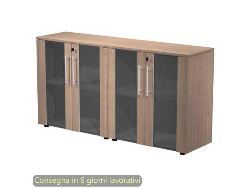 Coppia armadi bassi ante vetro-melamin. con serratura 162,8x43xH.81,4 cm Flora Artexport ciliegio arabis – 930C-68×2/K