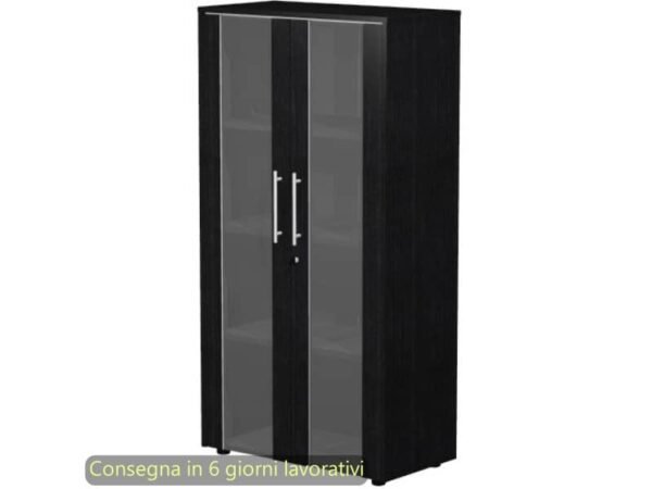 Armadio medio con ante vetro/melaminico 82,8x43xH.158,2 cm Flora Artexport nero venato frassino - 937-74/8