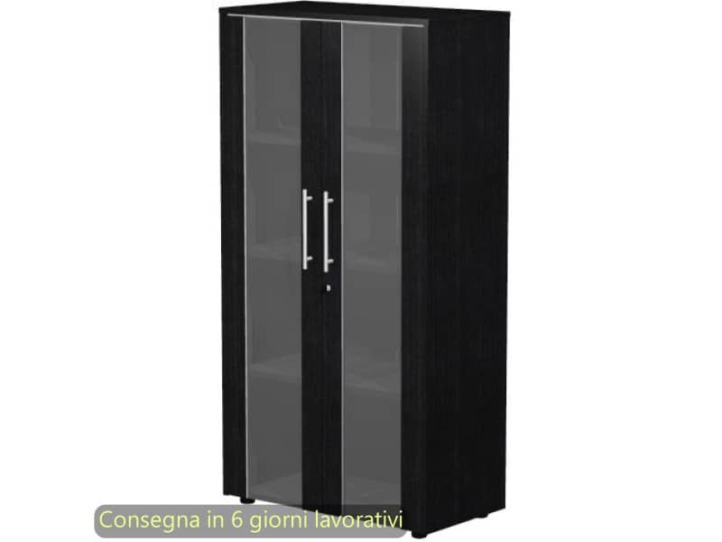 Armadio medio con ante vetro/melaminico 82,8x43xH.158,2 cm Flora Artexport nero venato frassino – 937-74/8
