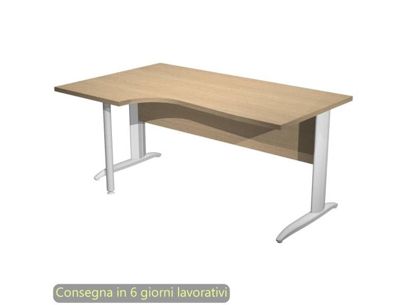 Scrivania penisola sinistra piano rovere 160×60/80/100xH.72 cm gamba a L metallo bianco – Presto Compact – 009K211/C/AN