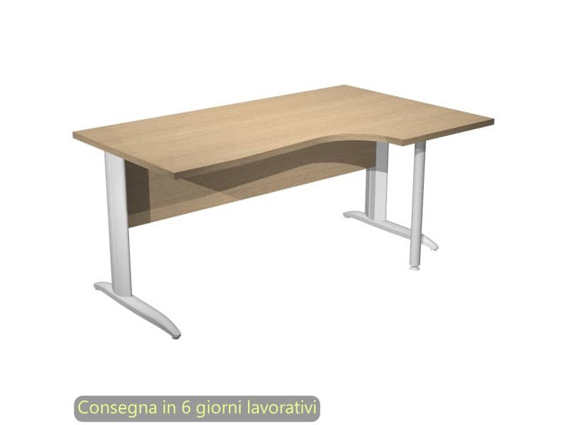 Scrivania penisola destra piano rovere 160×60/80/100xH.72 cm gamba ad L metallo bianco opaco Presto Compact 008K211/C/AN