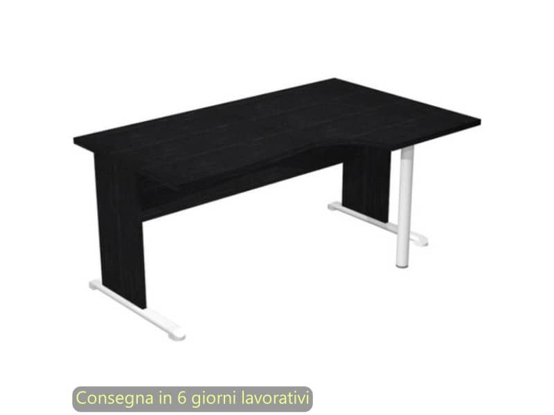 Scrivania penisola destra nero frassino 160×60/80/100xH.72 cm gamba a pannello e piede metallico Presto Compact 008L11/8