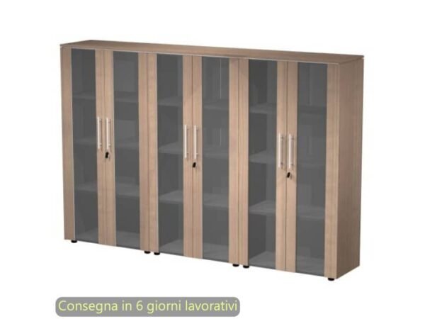 Composizione 3 mobili medi con ante vetro/melam. 162,8x43xH.158,2 cm Flora Artexport ciliegio arabis - 937T-74x3/K
