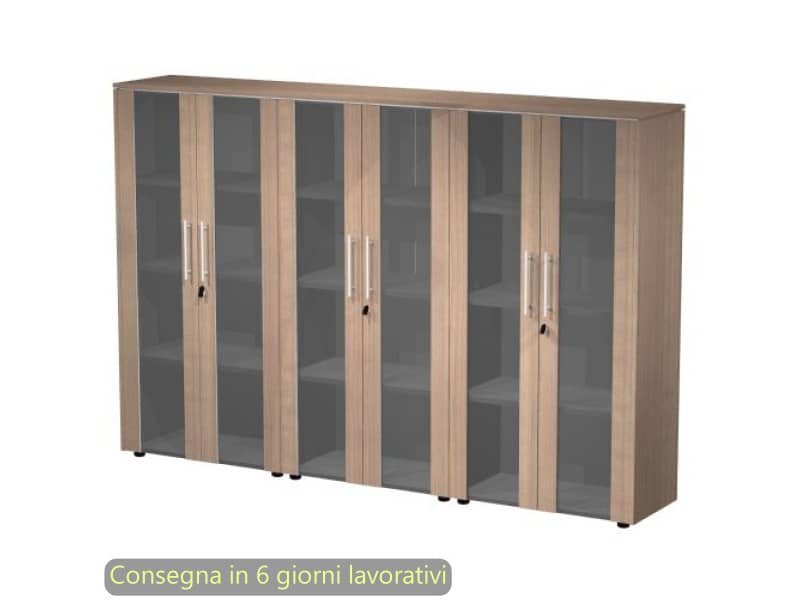 Composizione 3 mobili medi con ante vetro/melam. 162,8x43xH.158,2 cm Flora Artexport ciliegio arabis – 937T-74×3/K