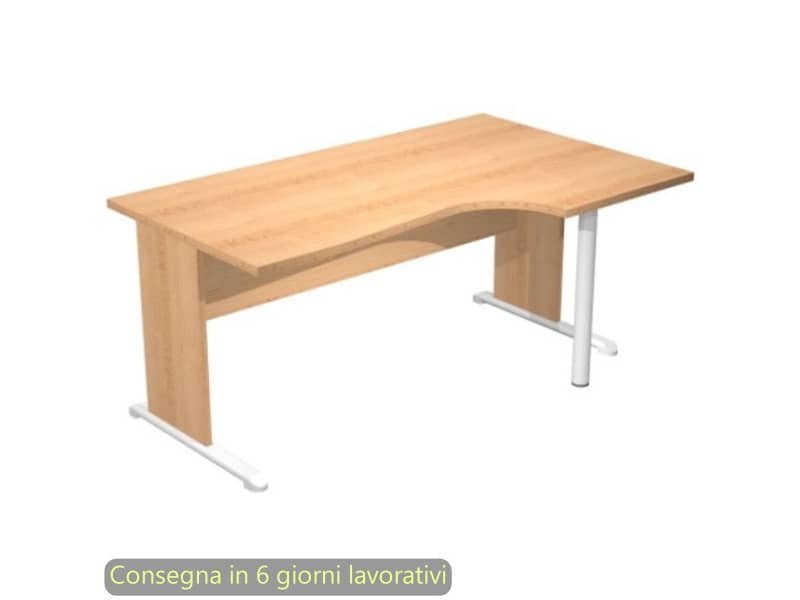 Scrivania penisola destra piano faggio 160×60/80/100xH.72 cm gamba a pannello e piede metallico Presto Compact 008L11/6