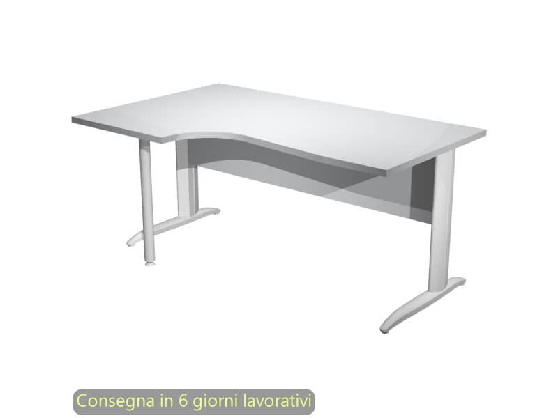 Scrivania penisola sinistra piano grigio 160×60/80/100xH.72 cm gamba a L metallo bianco – Presto Compact – 009K211/9/AN