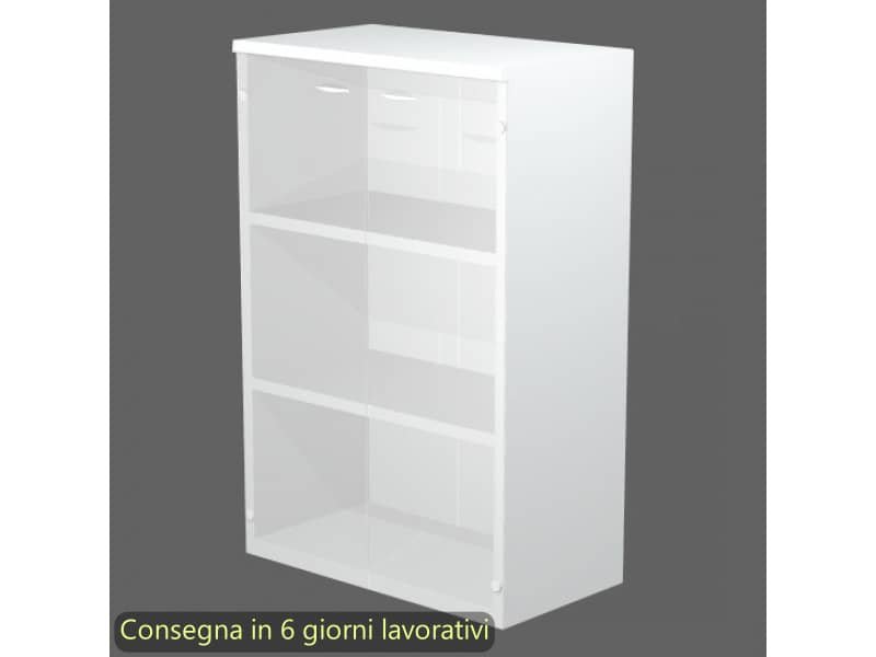 Mobile medio con ante in vetro satinato 80x35xH.120 cm 2 ripiani Presto Artexport bianco – 035-69G/3