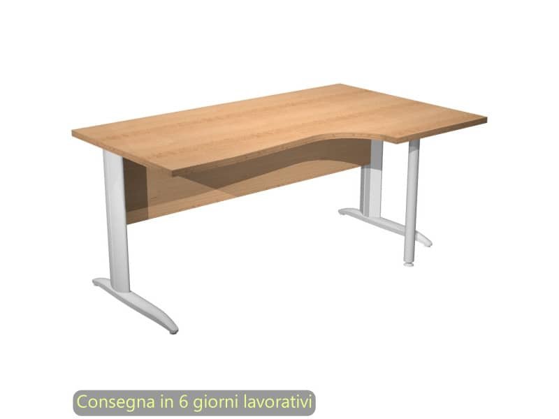 Scrivania penisola destra piano faggio 160×60/80/100xH.72 cm gamba ad L metallo bianco opaco Presto Compact 008K211/6/AN