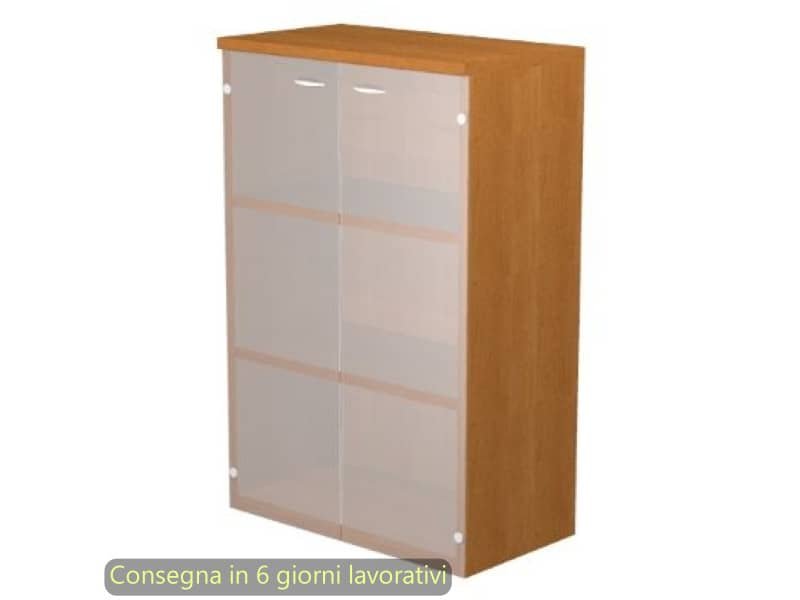 Mobile medio con ante in vetro satinato 80x35xH.120 cm 2 ripiani Presto Artexport noce chiaro – 035-69G/4