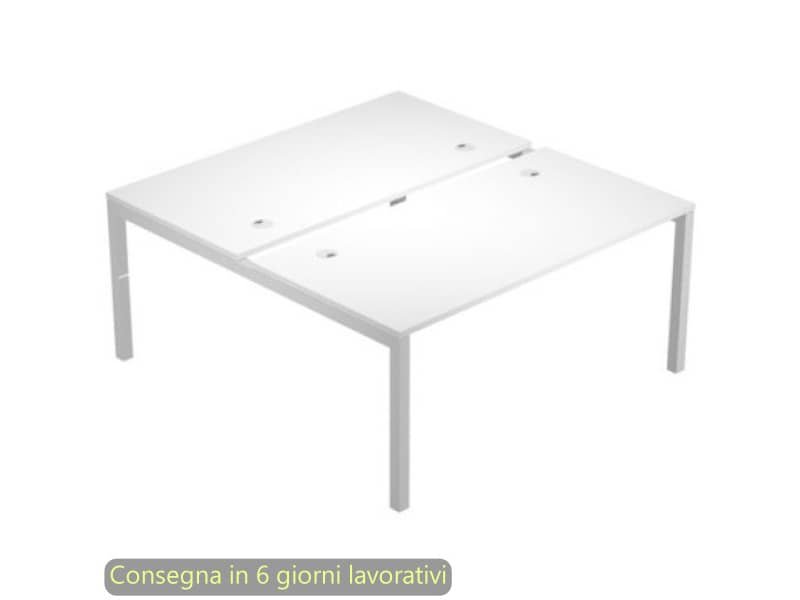 Scrivania Bench doppia piano bianco 180x168xH.72,5 cm gamba a ponte metallo grigio Bridge Artexport – BENCH18/3-AA