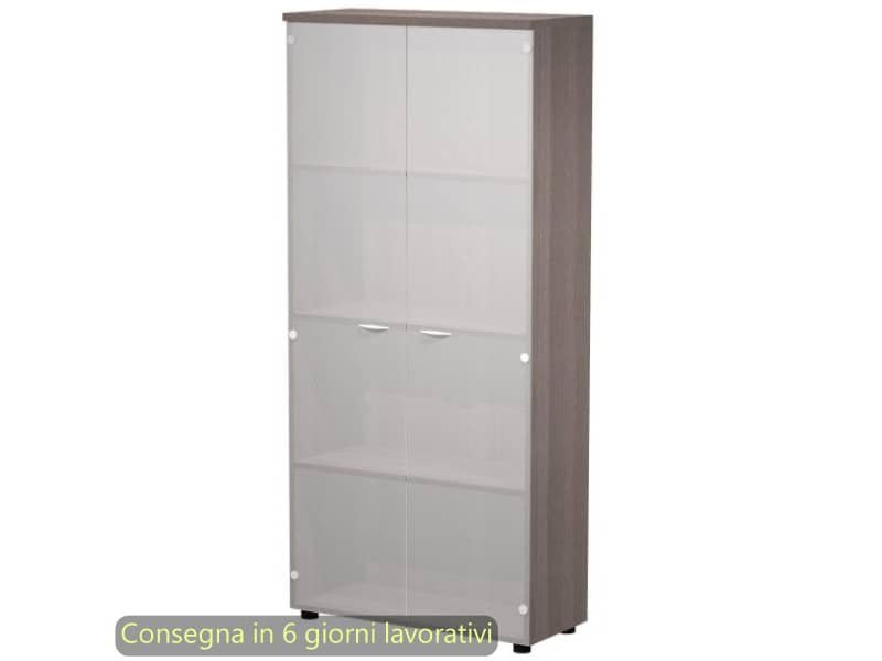 Mobile alto con ante in vetro satinato 80x35xH.180 cm 3 ripiani Presto Artexport frassino toscano