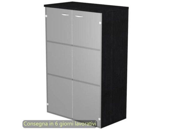 Mobile medio con ante in vetro satinato 80x35xH.120 cm 2 ripiani Presto Artexport nero venato frassino 035-69G/8
