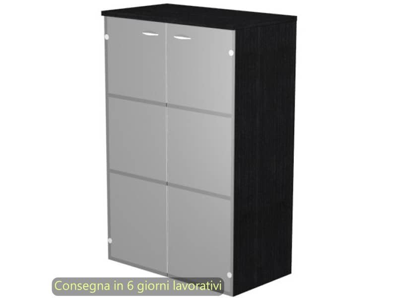 Mobile medio con ante in vetro satinato 80x35xH.120 cm 2 ripiani Presto Artexport nero venato frassino 035-69G/8