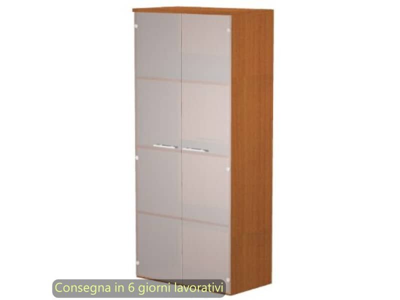 Mobile alto con ante in vetro satinato 80x35xH.180 cm 3 ripiani Presto Artexport struttura ciliegio arabis