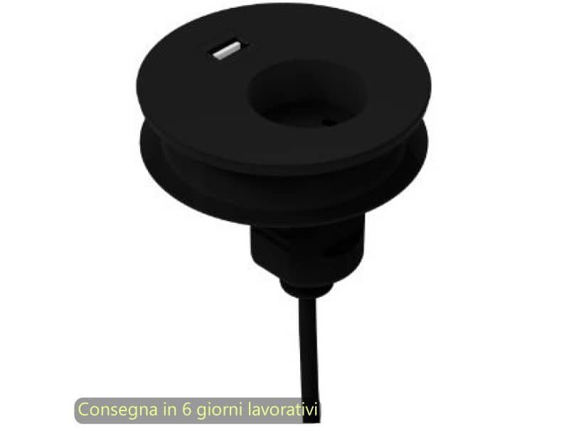 Slot passaspina diametro 80 mm, presa shuko + slot con USB Bridge Artexport nero – 3-DEAA0001-EB