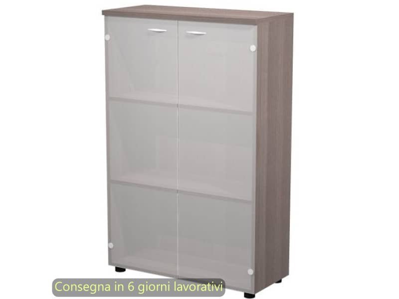 Mobile medio con ante in vetro satinato 80x35xH.120 cm 2 ripiani Presto Artexport frassino toscano – 035-69G/F
