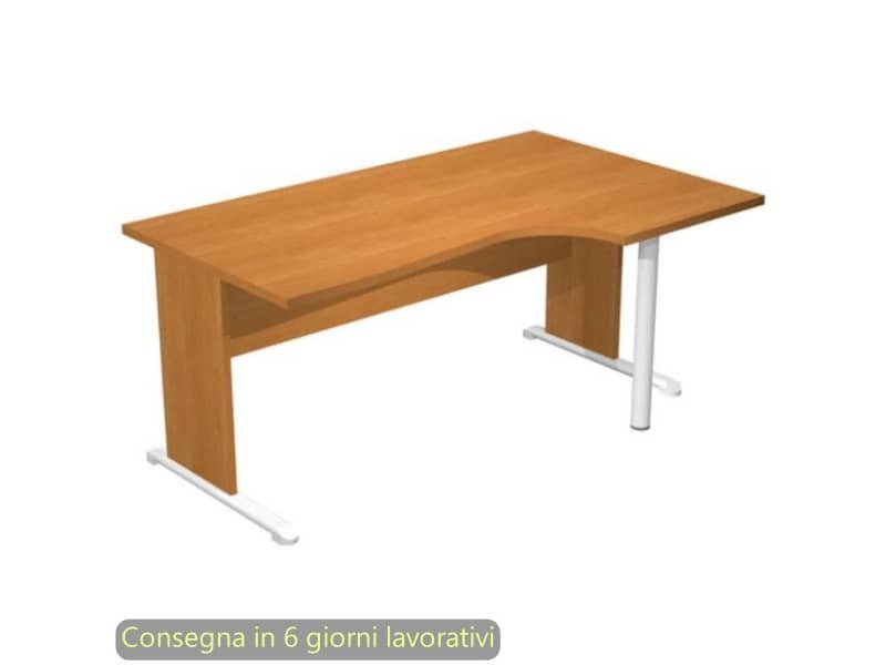 Scrivania penisola destra noce chiaro 160×60/80/100xH.72 cm gamba a pannello e piede metallico Presto Compact 008L11/4